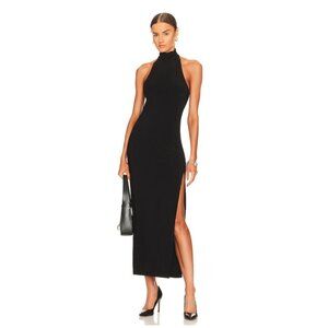 Norma Kamali x REVOLVE Halter Turtleneck Side Slit Gown (Black, Size M)